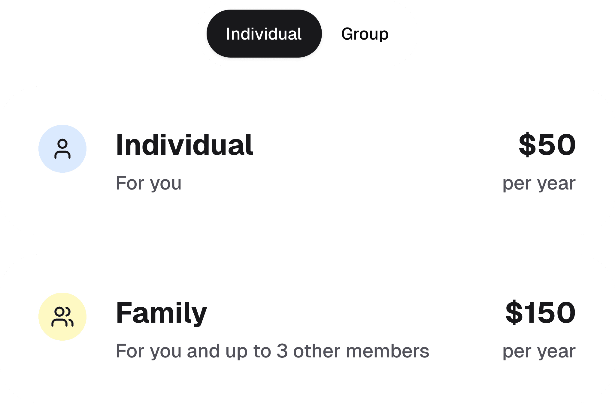 SupaClub membership types interface showing flexible pricing plans and tiers